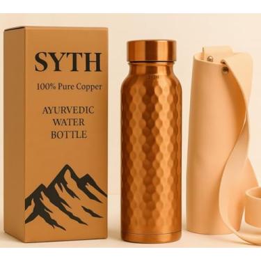 Imagem de Garrafa de água de cobre 100% puro com bolsa de lona de transporte | Testada em laboratório | 963 g, à prova de vazamento, vaso de cobre ayurvédico feito à mão para saúde, garrafa de água de cobre