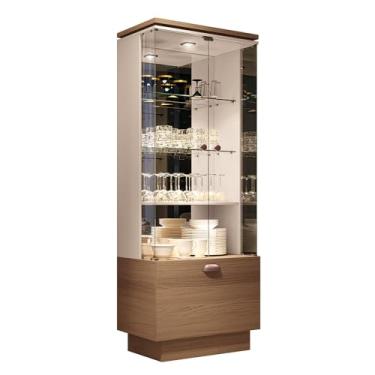 Imagem de Cristaleira Decorativa Peggy Nicho Adega com LED Portas de Vidro Castanho/Off White G26 - Gran Belo