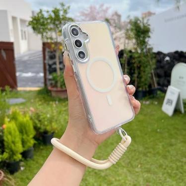 Imagem de Capa de celular com alça de pulso Gradient Dazzle para Samsung Galaxy 25 Edge 24 S23 Ultra Plus A56 A36 A26 A16, capa de carregamento sem fio, branca, para A34