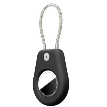Imagem de [1-Park] Suporte para chaveiro AirTag com cabo de arame, capa segura para bloqueio de etiqueta de ar, chaveiro protetor para AirTag, acessório para chaves, bagagem, mochilas, preto