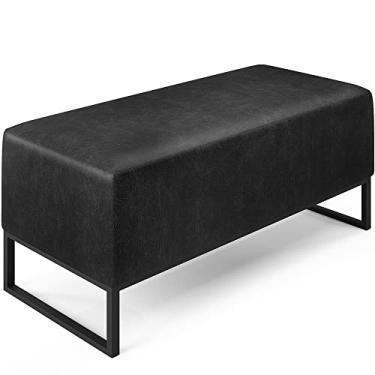 Imagem de Puff Decorativo Para Sala de Estar Cléo W01 Base de Ferro 90 cm Couríssimo Preto Brilho - Lyam Decor