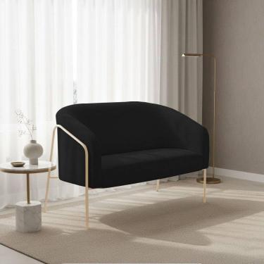 Imagem de Sofá 2 Lugares Namoradeira Stella Base Industrial Alta Champanhe Bouclê D03 - D`rossi Cor Preto