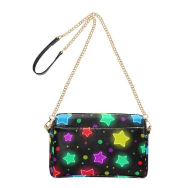 Imagem de Joitme Bolsas de ombro femininas bolsa transversal para celular linda bolsa de ombro de couro PU com alça de corrente estrelas neon pontos preto