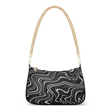 Imagem de Bolsa de ombro cinza preta irregular com corrente fluida, bolsa Hobo moderna, bolsa clutch versátil para uso diário e noite