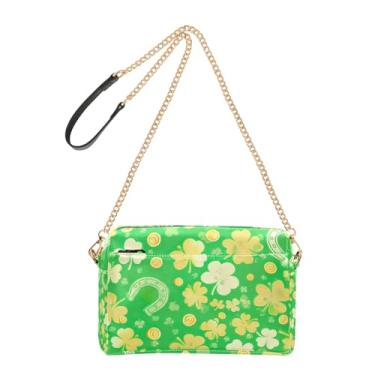 Imagem de Joitme Bolsa tiracolo com estampa de trevos amarelos verdes vívidos, bolsas femininas para celular, bolsa de ombro de couro PU, alça de corrente