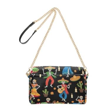Imagem de Joitme Bolsa tiracolo feminina festiva de esqueleto de cacto para celular bolsa de ombro de couro PU com alça de corrente