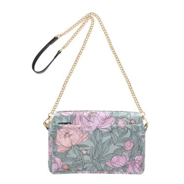Imagem de Joitme Peônia rosa imagem floral vibrante bolsa tiracolo feminina bolsa para celular bolsa de ombro de couro PU alça de corrente