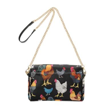 Imagem de Bolsa feminina tiracolo bolsa para celular bolsa de ombro de couro PU alça de corrente várias galinhas preto animal