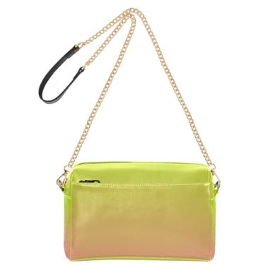 Imagem de Joitme Bolsa tiracolo feminina verde limão salmão rosa gradiente bolsa de mão alça de couro PU bolsa de ombro bolsa de telefone fofa