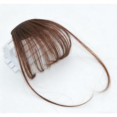 Imagem de Peruca de cabelo sintético com franja castanha clara, lisa, arejada, franja em extensões de cabelo para uso diário e festa