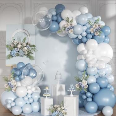 Imagem de Archloon Kit de arco de balão azul empoeirado, 130 peças, kit de guirlanda de arco de balão azul claro e branco, inclui balões macaron para casamento, aniversário, chá de bebê, revelação de gênero