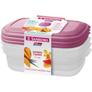 Imagem de Conjunto 3 pote 1,1l retangular Sanremo com alças para manuseio