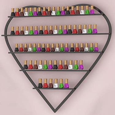Imagem de Prateleiras de metal para armazenamento de esmaltes de parede, 5 camadas, suporte de esmalte de metal, organizador de esmalte em forma de coração, organizador de cosméticos de óleo essencial de brilho