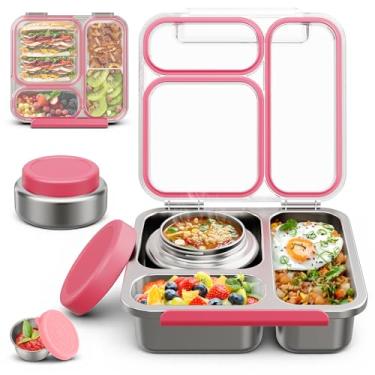 Imagem de BABHAMNESS Caixa Bento de Aço Inoxidável Infantil com Sopa Térmica de 209,8 g, 3 Compartimentos de Metal Bento Lancheira Recipientes de Molho para Escola e Escritório, Seguro para Lava-Louça, Livre de