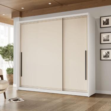 Imagem de Guarda Roupa Roupeiro 3 portas de correr 4 gavetas Valência Branco Creme Politorno Móveis