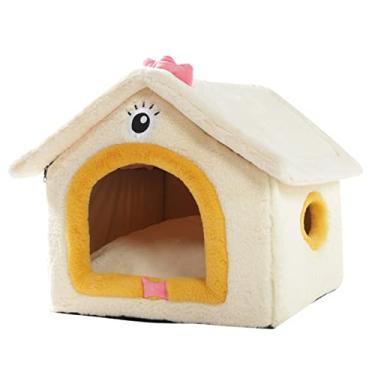 Imagem de Casa para Pet Indoor Plegável Ninho de Caverna Macio e Quente com Almofada Pelúcia Removível Lavável Acessório Cama Dormir Cães Pequenos Gatos