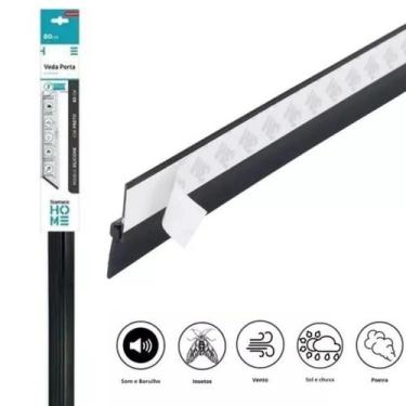 Imagem de Veda Porta Rodapé Adesivo 80cm Rodo Silicone Protetor - Stamaco, Preto