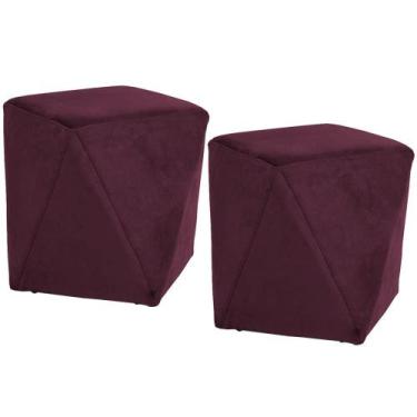 Imagem de Kit 02 Puffs Decorativo Para Sala de Estar Ametista D02 Veludo Marsala