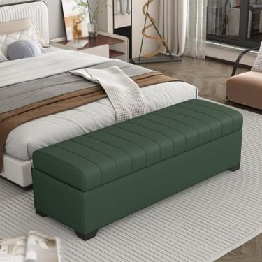 Imagem de Entryway Bench with Storage, Solid Wood Frame, PU Leather Upholstery, Hidden Storage, High-resilience Foam Filling, Sturdy Legs for Support, Suitable for Bedroom Use(Green,80*40*40cm/31*16*16in)