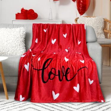 Imagem de Cobertor de flanela para o dia dos namorados, decoração de casa, 127 x 152 cm, branco, coração, vermelho, macio, quente, aconchegante, flanela, cobertores para sofá, escritório, roupa de cama