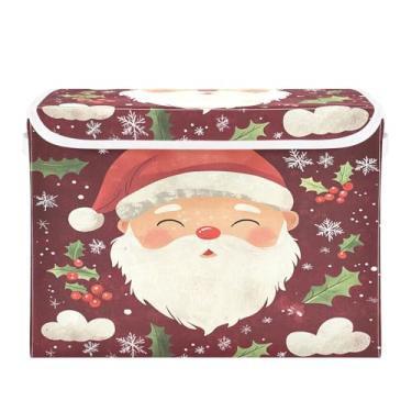 Imagem de SEHANY Linda caixa de armazenamento de Papai Noel de Natal com tampas e alças, organizador de cestas de armazenamento de tecido dobrável, caixas de armazenamento de cubos grandes para roupas, cobertor