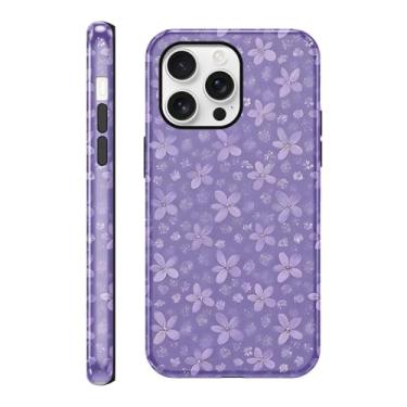 Imagem de FBHGLOA Capa de telefone para iPhone 16 Pro Max de 6,9 polegadas, linda flor roxa, design estético com emenda floral elegante 2 em 1, capa protetora antiarranhões à prova de choque para mulheres e