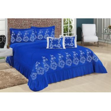 Imagem de Kit Cobre Leito Casal Super King Amore 07 Peças Bordadas - Azul - Fino