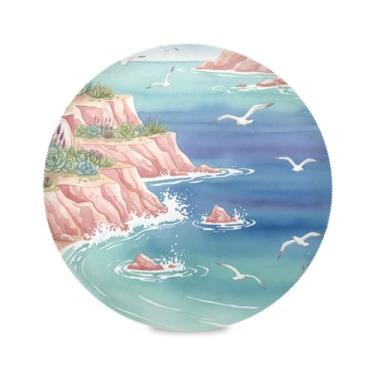 Imagem de Wassud Jogo americano com paisagens marinhas costeiras tapetes redondos para cozinha e jantar tapetes laváveis resistentes ao calor decoração de mesa 39 cm