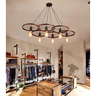 Imagem de Lustre pendente vintage com altura ajustável, soquete E27*6 (sem lâmpada), estilo industrial, para teto, ideal para restaurantes, cozinhas, bares e cafés. Luminária pendente de metal com rod