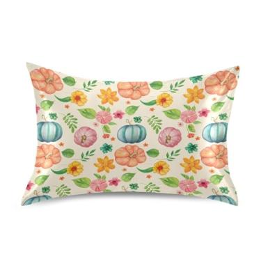 Imagem de Wassud Fronha de cetim com flores de abóbora para cabelo e pele, fronhas de seda lisa, tamanho queen, respirável, com fecho de envelope