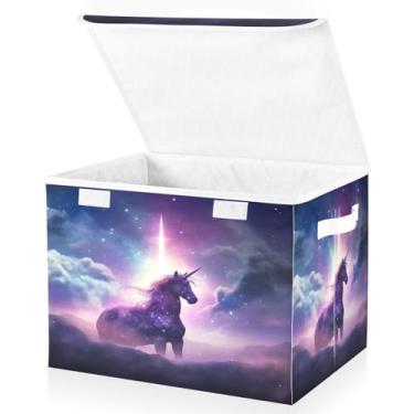 Imagem de Blueangle Cestos de armazenamento Galaxy Horse com tampas, 42 x 32 x 30 cm, grande cesta organizadora dobrável para decoração de casa e escritório (475)