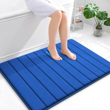 Imagem de OLANLY Tapete de banho listrado de espuma viscoelástica 101 x 81 cm, tapetes absorventes super macios, secagem rápida, tapetes de chuveiro laváveis na máquina, tapete de banho, acessórios de decoração