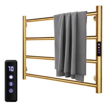 Imagem de Rack Aquecedor De Toalhas, Toalheiros Elétricos Aquecidos Em Aço Inoxidável Para Banheiro, Aquecedor De Toalhas Com Temporizador Embutido, Aquecimento Rápido, Plug-In,Gold-110V