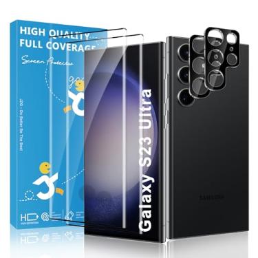 Imagem de IKABO Pacote com 2 + 2 para Samsung Galaxy S23 Ultra Protetor de Tela e Protetores de Câmera, Suporte para Impressão Digital, Compatível com Capas, Sem Bolhas, Vidro de Dureza 9H para S23 Ultra 5G