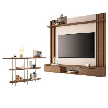 Imagem de Painel Para Tv Suspenso Solus E Aparador Infinity Castanho Off White - Hb Móveis