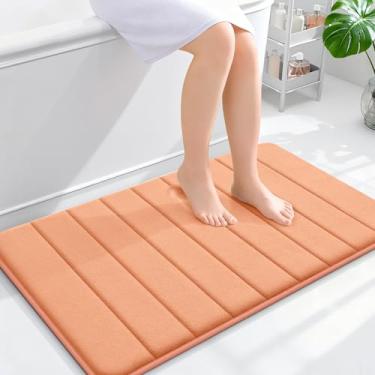 Imagem de OLANLY Tapete de banho listrado de espuma viscoelástica 91 x 61 cm, tapetes de banheiro absorventes super macios, secagem rápida, tapetes de chuveiro laváveis na máquina, tapete de banho, acessórios