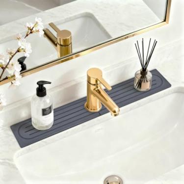 Imagem de Tapete de torneira de pedra de diatomita para pia de cozinha, pedra de secagem rápida ao redor, bandeja antiderrapante absorvente de água evita umidade para bancadas de banheiro e cozinha (estilo