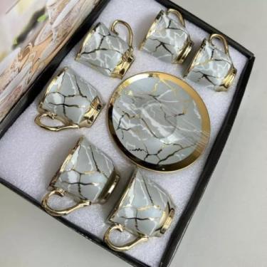 Imagem de Jogo 12 Peças: 6 Xícaras + 6 Pires de Porcelana Premium - Ideal para Café, Elegantes e Práticas para Residência e Bares (CINZA XU338)
