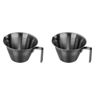 Imagem de Xícaras de café expresso de aço inoxidável de 100 ml com alça em forma de V e boca em forma de V, xícara de café com escala (2, xícaras de café Blackespresso)
