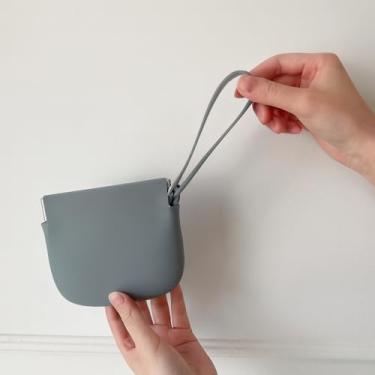 Imagem de Porta-moedas de silicone com fecho de pressão – Mini batom portátil e capa para fone de ouvido, bolsa de armazenamento elegante e prática, Cinza, Tendência