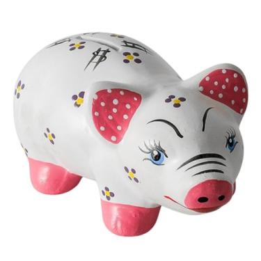 Imagem de Cofrinho Porquinho Artesanal Faiança,Guardar Moedas, Decoração de Casa e Presente(Porquinho Rosa C/Florzinha M)