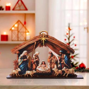 Imagem de Placa decorativa da Natividade de Jesus com base à prova de deslizamento, mesa de presépio de fazenda, decoração de mesa de centro de mesa, ornamento, presentes para Páscoa e Natal