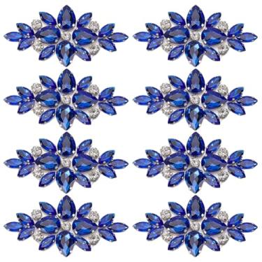 Imagem de FINGERINSPIRE 8 peças de apliques de strass de vidro de flor 8 x 4,16 cm, aplique de strass de vidro azul royal, aplique de passar/costurar em strass para casamento, vestido de noiva, acessório de