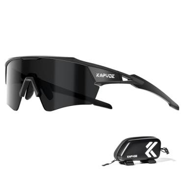 Imagem de KAPVOE Óculos de Ciclismo Masculino Feminino Óculos de Sol Esportivos Proteção UV Mountain Bike MTB Óculos de Equitação TR90 Armação Baseball Shades Corrida Triatlo Ciclo Golfe Preto