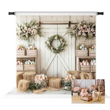 Imagem de Kate Pano de fundo de porta de celeiro de Páscoa para fotografia, decorações florais de primavera, adereços para fotos festivas, 2,4 x 2,4 m