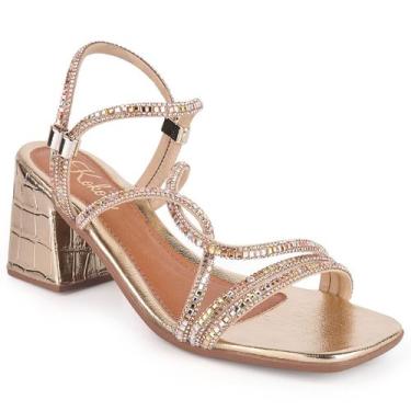 Imagem de Sandália Feminina Metalizada Com Tiras de Strass, Abs Ajustável e Salt