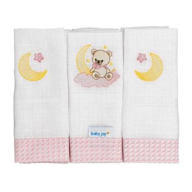 Imagem de Fralda de Tecido para Bebê Quadriculada 65cm x 67cm Baby Joy, Ursinha