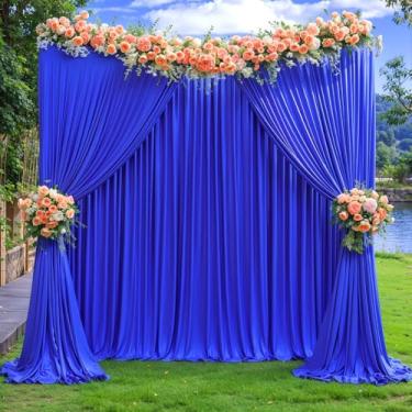 Imagem de Cortinas de fundo de 25 x 3 m com bolsos para varão – cenário de palco para foto sem vincos, 2 painéis, cortinas para fotografia, festa de casamento, decoração de chá de bebê (azul royal)