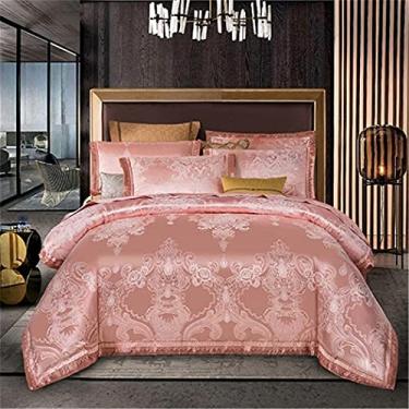 Imagem de Jogo de cama queen de cetim de seda de luxo, café, conjunto de lençol com elástico (11 tamanho Queen, 4 peças)