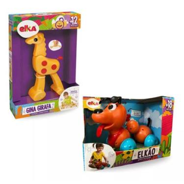 Imagem de Brinquedo Para Bebê Elkão Quer Passear E Gina Girafa Menino e Menina E